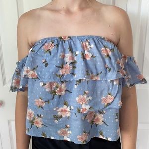 American Eagle, off shoulders, blue/floral, top